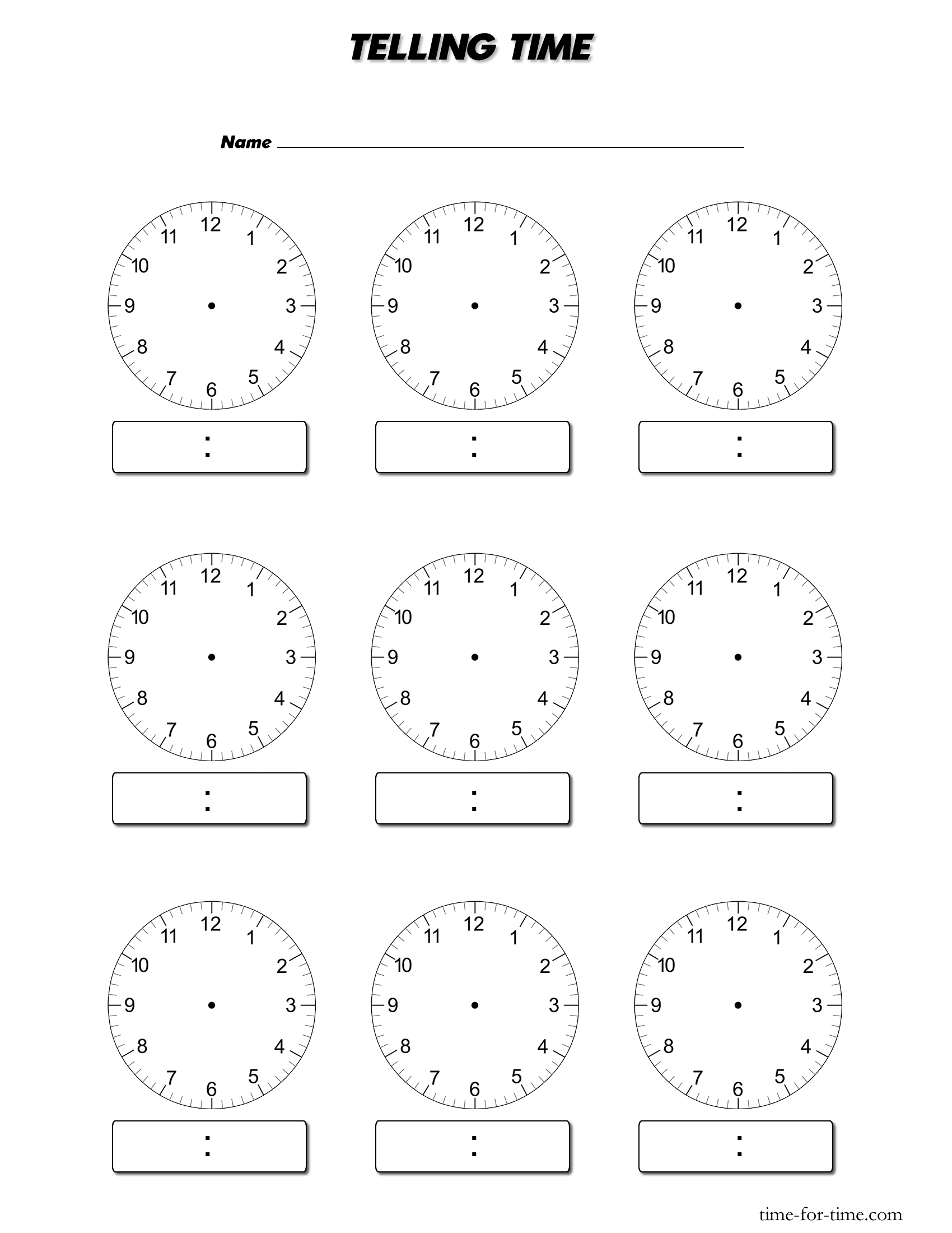 Time Blank Clock Worksheets